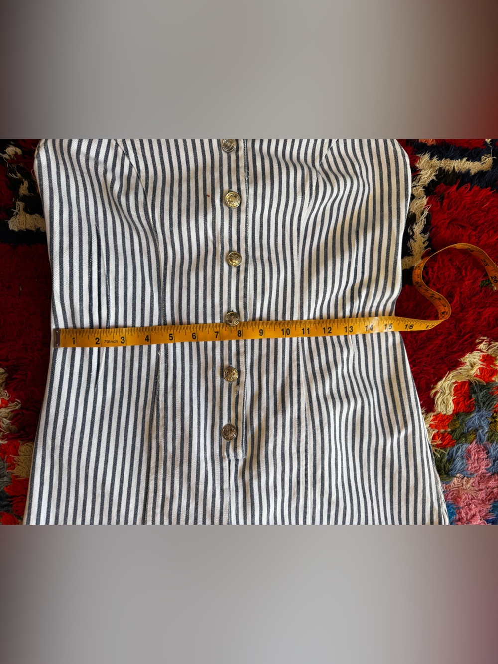 90s Vintage White and Blue Striped Denim Romper Sz Sm - Picture 8 of 10